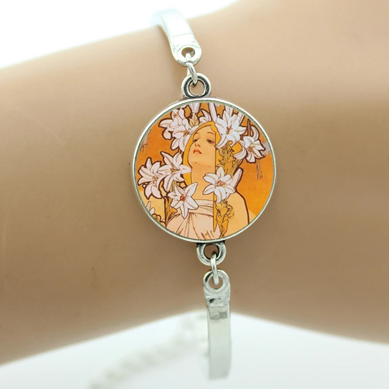 Браслеты TAFREE Alphonse Mucha с изображением девушки и цветка лилии, модный элегантный браслет, браслеты для девушек и женщин, подарки, ювелирные изделия NS389
