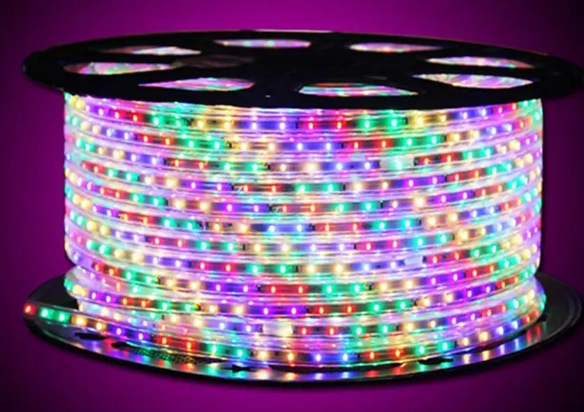 SMD 5050 AC110V 220V Светодиодная лента гибкий светильник 1 м/2 м/3 м/4 м/5 м/6 м/7 м/8 м/9 м/10 м/15 m/20 M+ штекер питания 60 светодиодов/m Водонепроницаемый светодиодный светильник - Испускаемый цвет: RGB