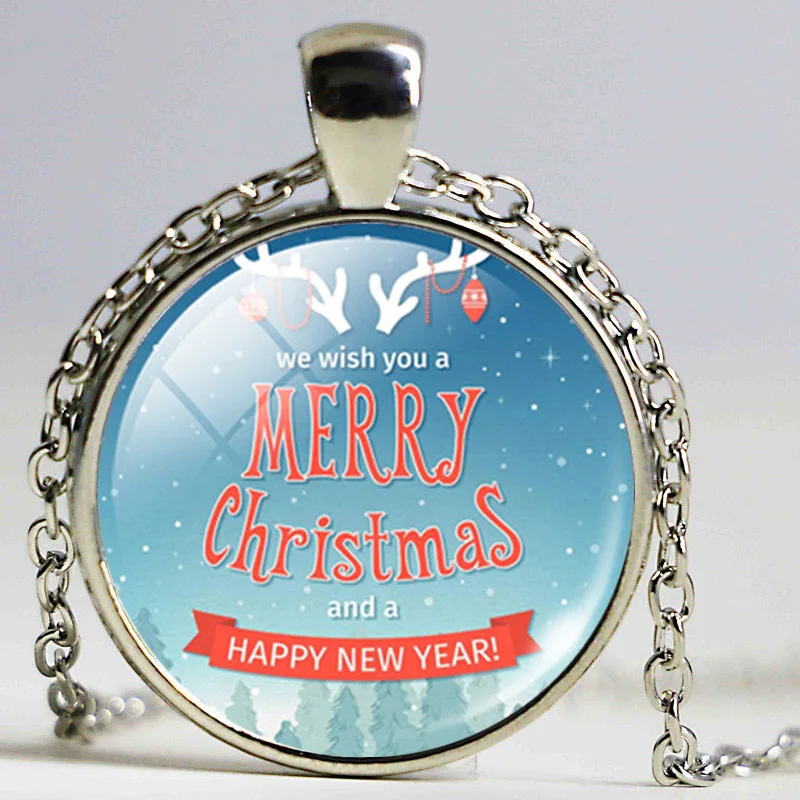 Рождественский Подарок Ожерелье Стекло Кабошон Санта Клаус Картина Заявление