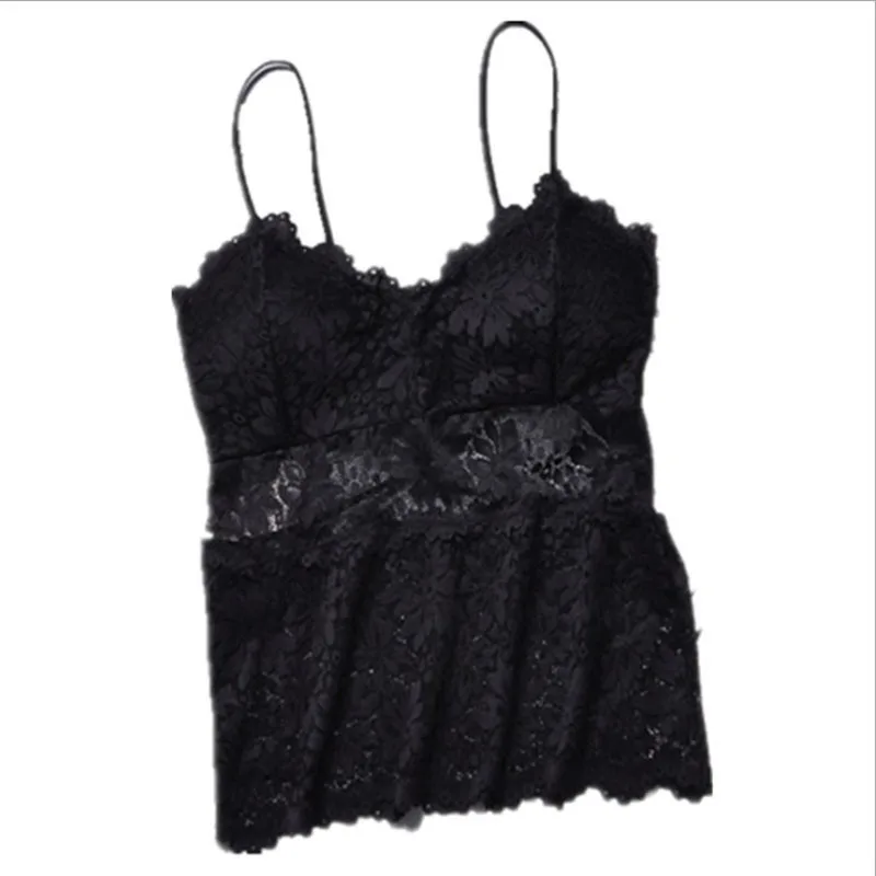 Черный Women Sexy Camisole&Tanks With Cups Sling Flower Lace Breathable Comfortable Fitness Up Girls' Tops Night Dress Summer Underwear - Цвет: Черный