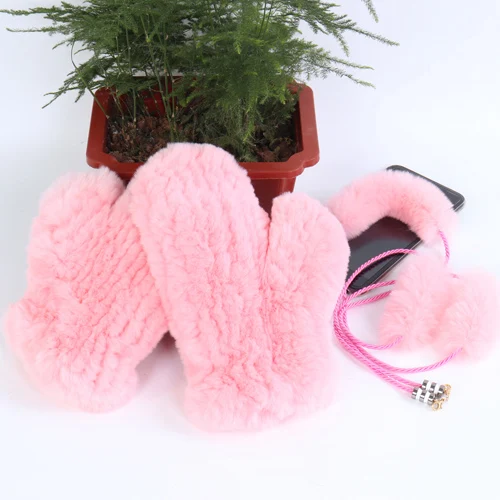 Pink Настоящий мех кролика перчатки женские зимние вязаные настоящие кроличьи меховые варежки для девушек Хорошие эластичные настоящий мех кролика перчатки - Цвет: Pink