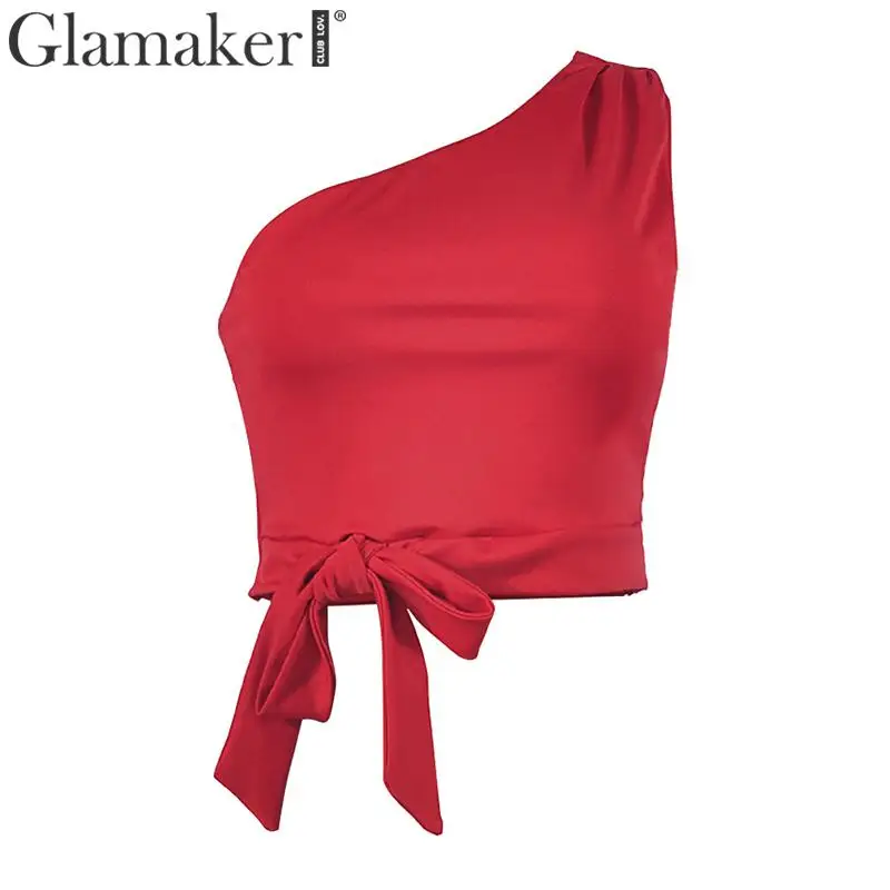 Женский топ на одно плечо Glamaker белый винтажный трикотажный короткий лето со