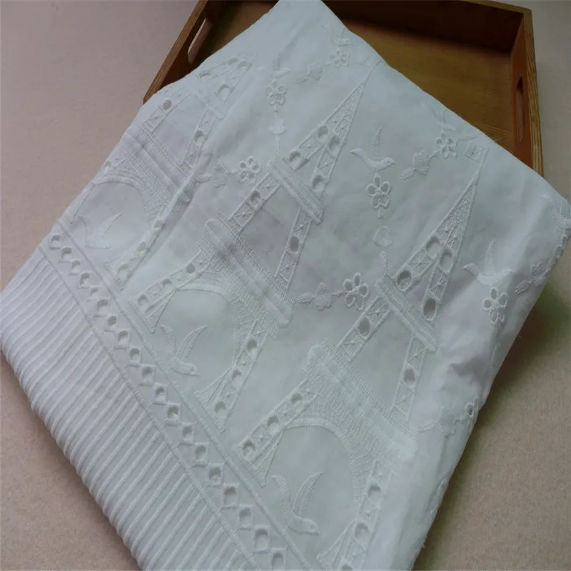 Ivory White Cotton Fabric Eiffel Tower Embroidered Striped Eyelet Voile DIY Quilting &amp Sewing Placemat | Дом и сад