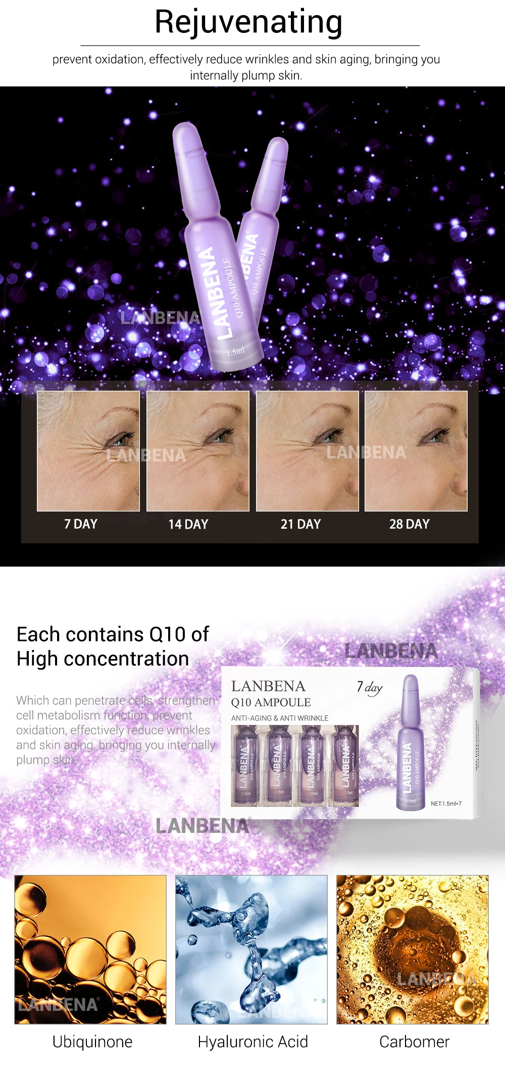 LANBENA Q10 ампульная сыворотка анти-agingTreatment увлажняющий лифтинг, укрепление питание против морщин против мимических морщин, Красота в течение 7 дней