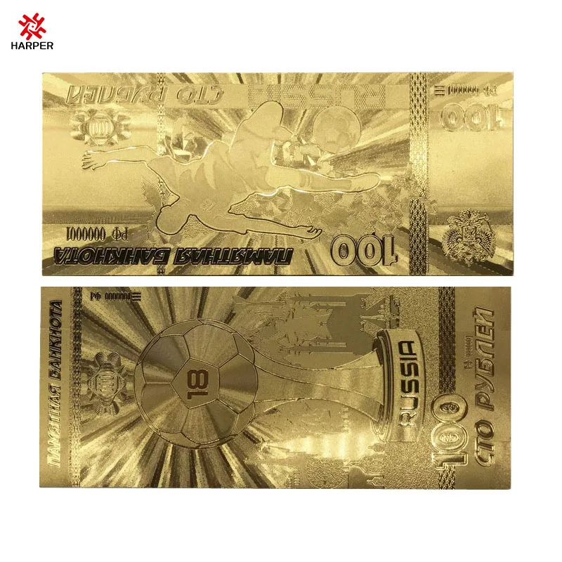

600pcs/lot Wholesale Price Russia Banknotes World Cup 100 Roubles Gold Banknotes in 24k Gold Fake Money By Fast Shipping