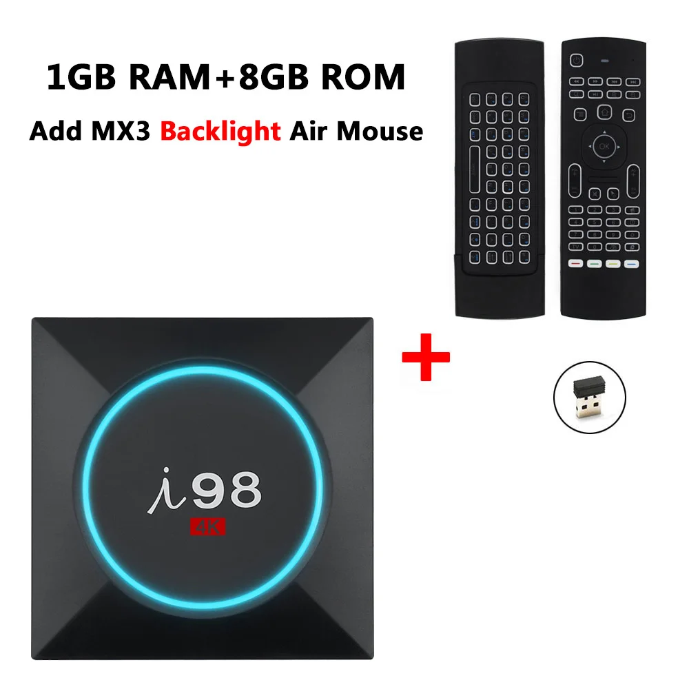 I98 Smart tv Box Amlogic S905W четырехъядерный 1 ГБ DDR3 8 Гб rom Android 7,1 tv Box H.265 4K UHD медиаплеер 2,4 ГГц WiFi телеприставка - Цвет: 1GB 8GB add MX3-L