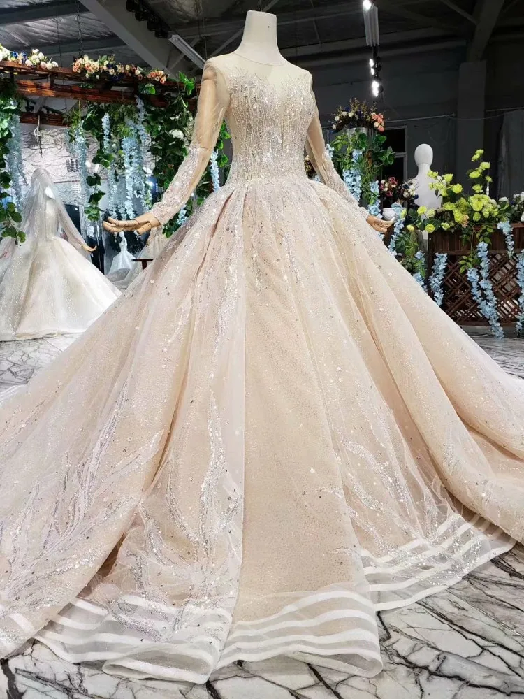 Королевское свадебное платье цвета шампанского с длинными рукавами Vestido De Noiva