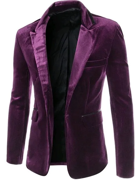 Мужской бархатный блейзер повседневный приталенный пиджак цвета красного вина