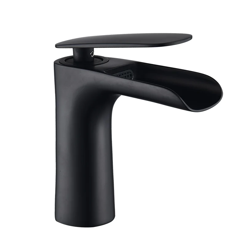 Bathroom Basin Faucet Black/White Baking Solid Brass Faucet Sink Mixer Tap Hot and Cold Waterfall Basin Lavtory Faucet