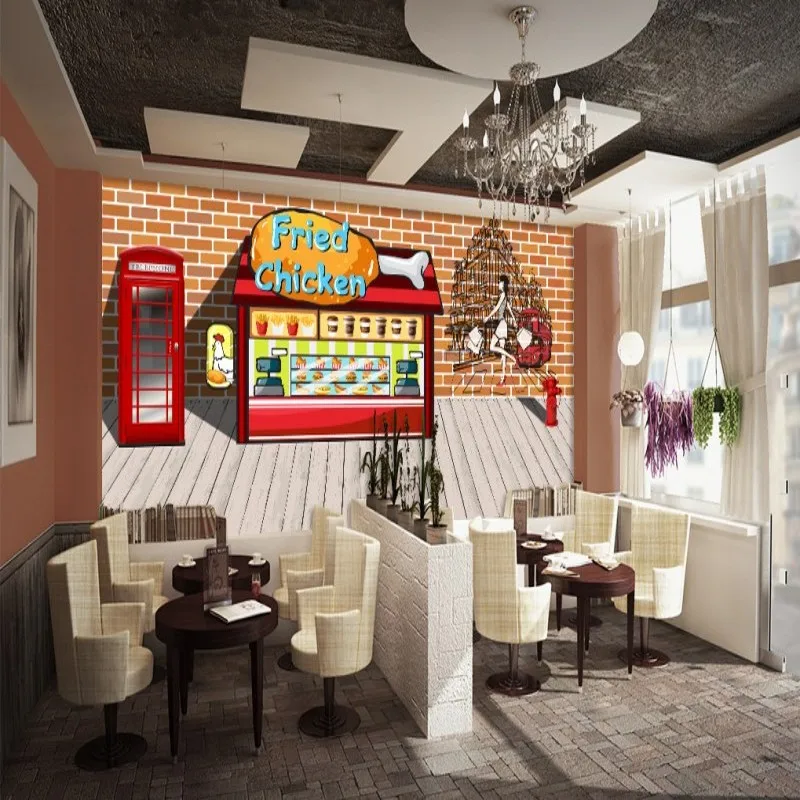 Пользовательские 3d обои модные ручная роспись жареная курица бургер Фастфуд