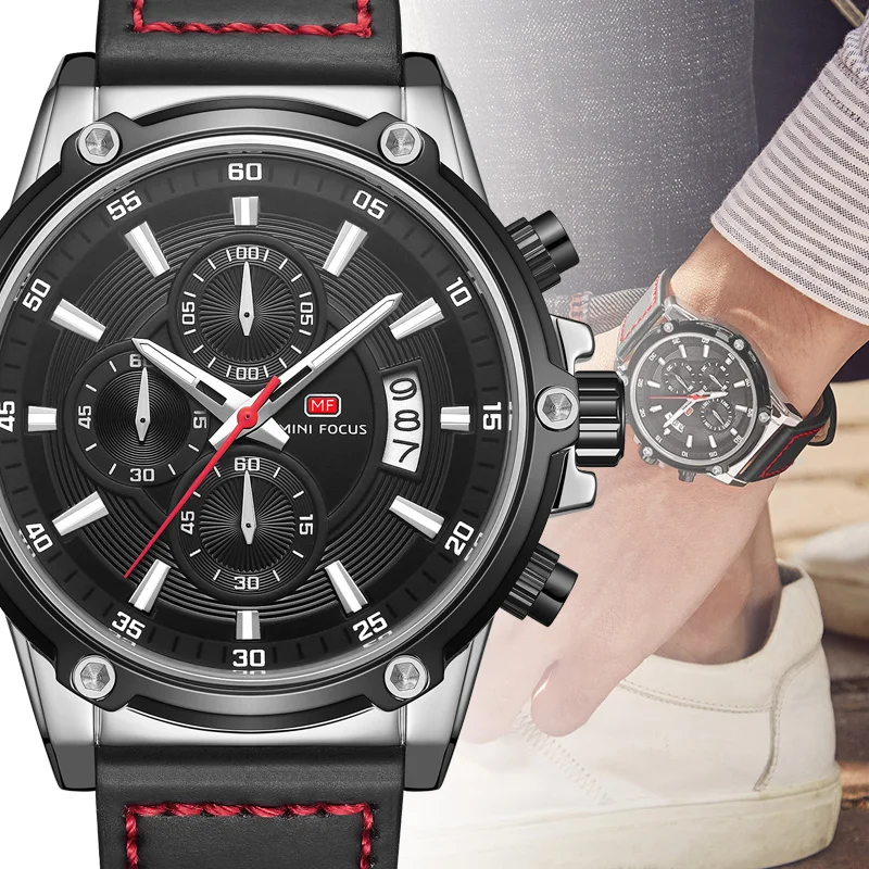 

Men's Watches Stopwatch Date Luminous Hands Genuine Leather 30M Waterproof Clock Man Quartz Watches Men Fashion Watch 2020