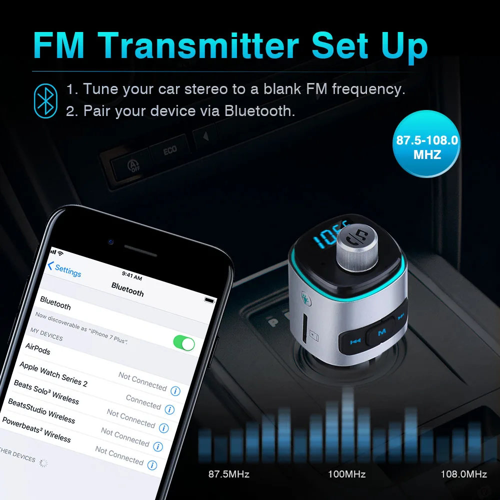JINSERTA QC 3 0 USB быстрое зарядное устройство Bluetooth Автомобильный fm передатчик