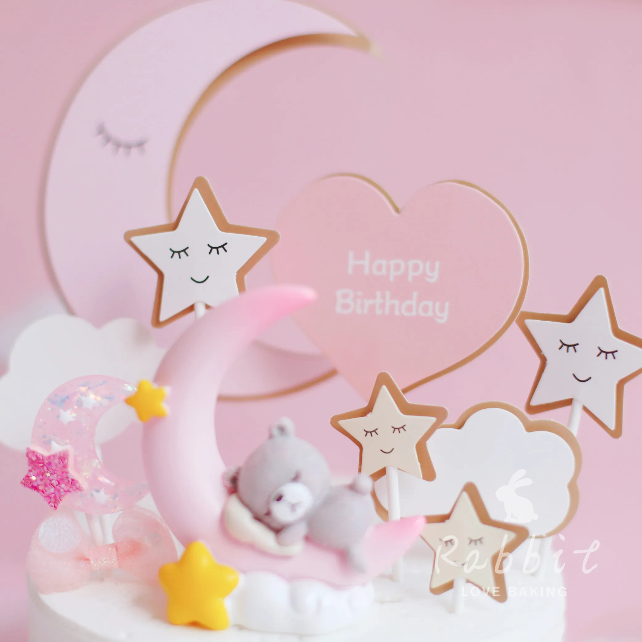 Ins розовая луна медведь звезда украшение в виде кролика счастливая топперы для