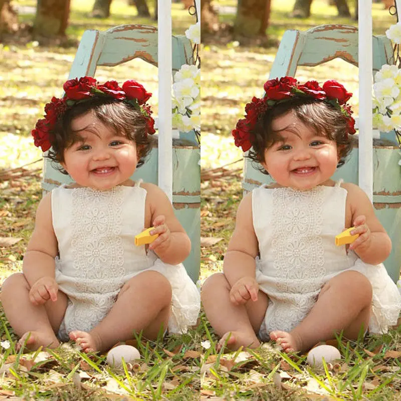 Лето 2018 новое милое детское боди для новорожденных девочек Кружевное с цветочным