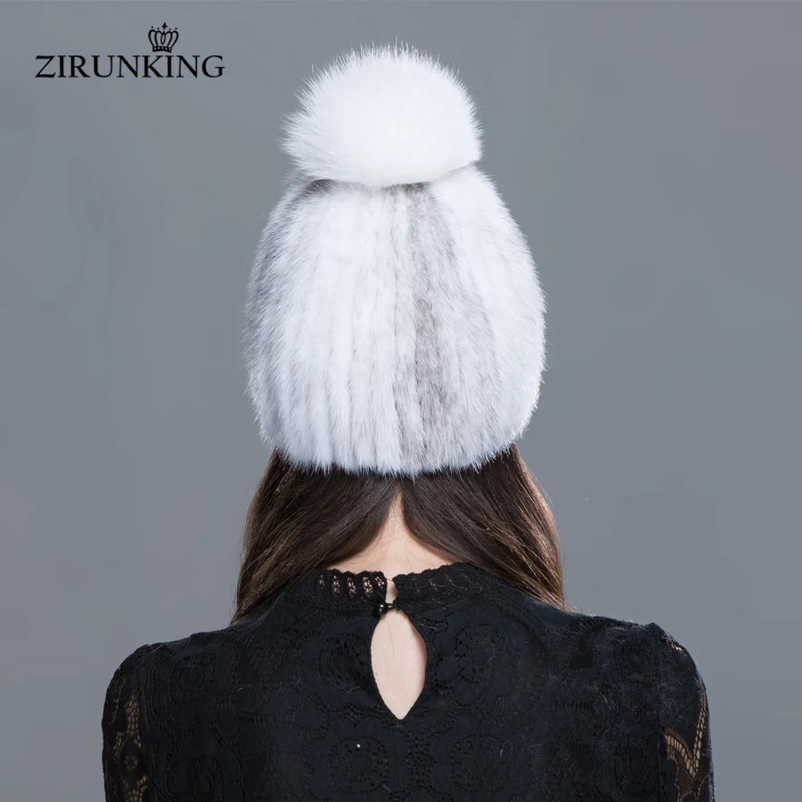 ZIRUNKING женские теплые норки шапки зимние натуральным лисьим мехом шапочки