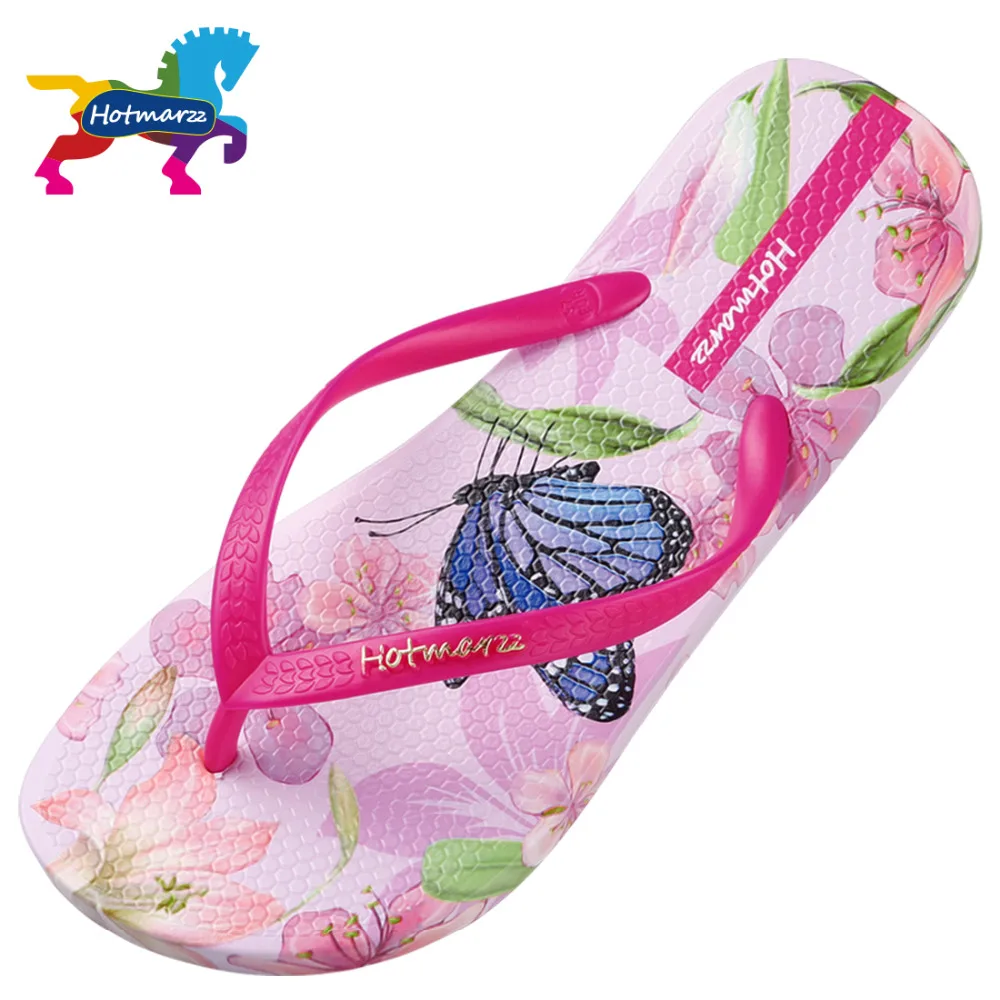 Hotmarzz женщины бабочка Цветочный мода 2017 Домашние тапочки Дамы Лето пляж Шлепки