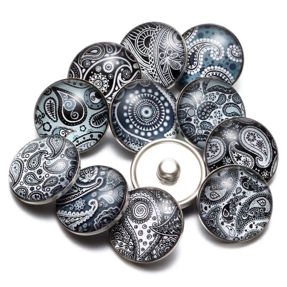 12 шт./лот черный и белый тема Пейсли элемент узор 18 мм кнопки Талисманы для