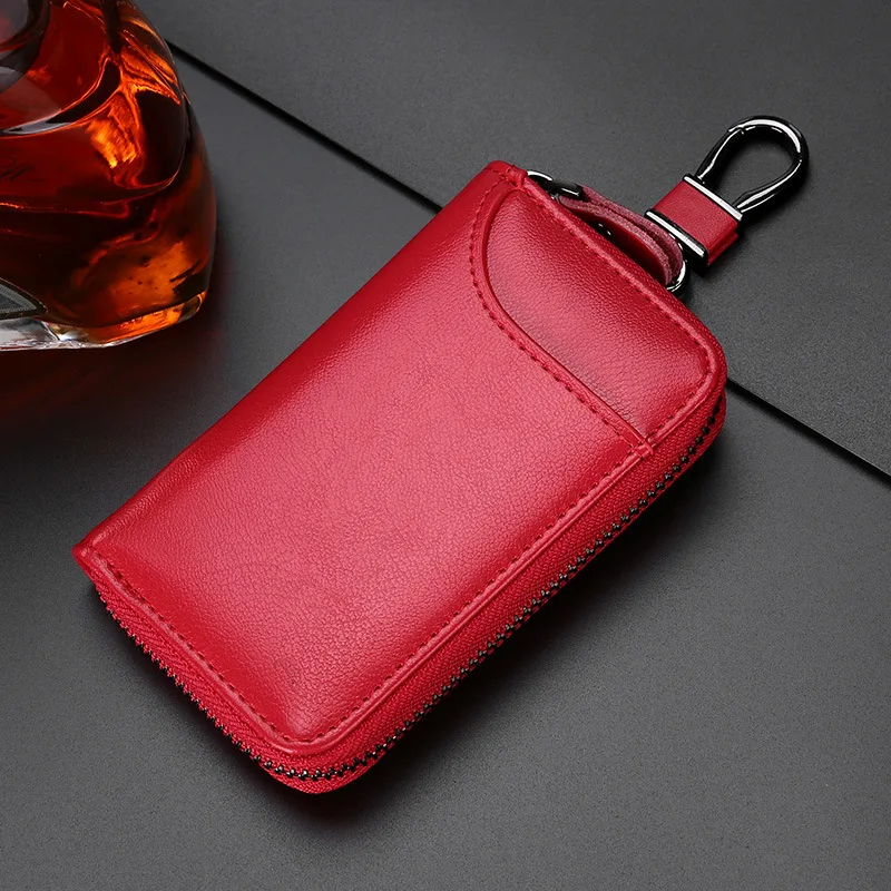 9015 red Брелок из натуральной кожи, сумка для ключей унисекс, многофункциональный органайзер, кошелек, держатель, смарт-ключница, автомобильный маленький чехол для ключей, чехол для ключей - Цвет: 9015 red