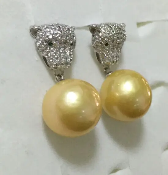 charming pair of huge 10-11mm south gold pearl dangle earring 925s | Украшения и аксессуары