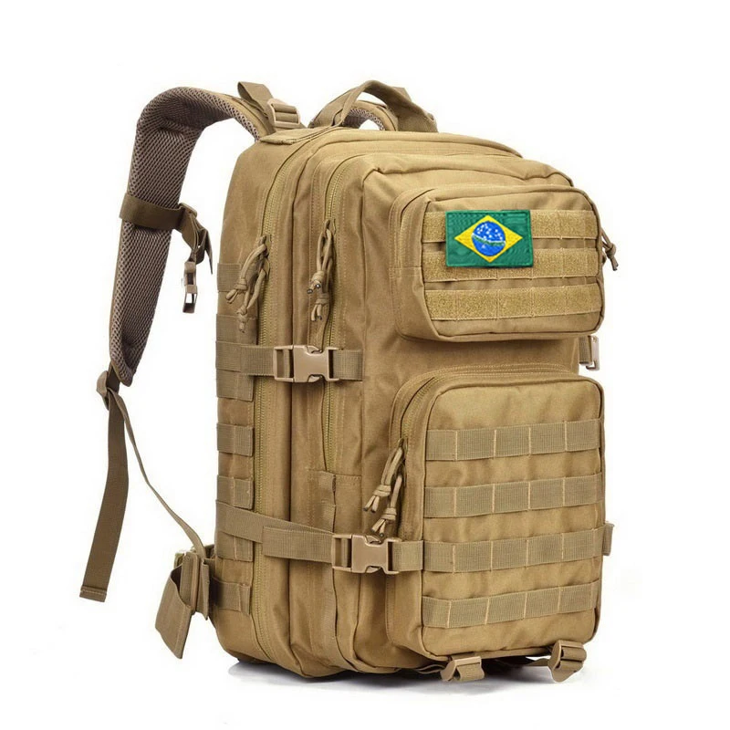 BR Logo Khaki 45L тактический рюкзак военный мужской мешок 3P штурмовая атака большая армейская тактика Рюкзак Molle Открытый Туризм Кемпинг Охота - Цвет: BR Logo Khaki