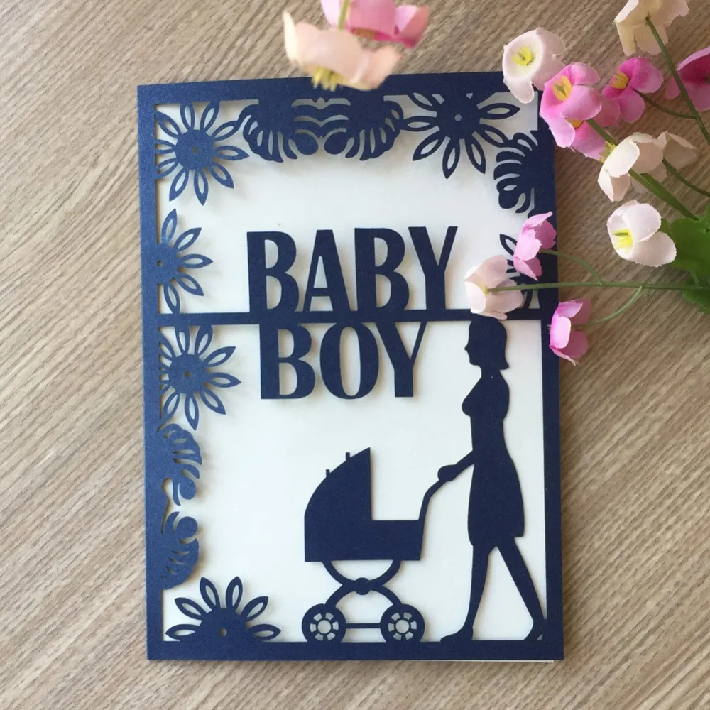 100pcs/lot Creative Laser Cut Baby Carriage Pattern Shower Invitations Birthday Party Decorations Gender Reveal | Дом и сад