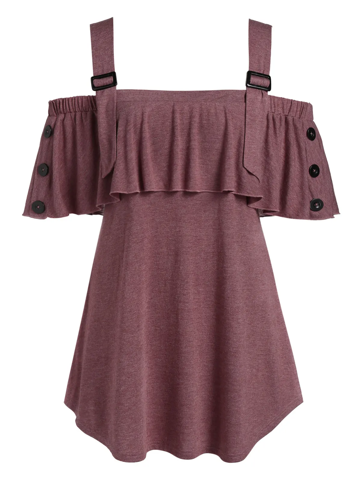 Женская футболка с открытыми плечами и пуговицами квадратным вырезом|Футболки| |