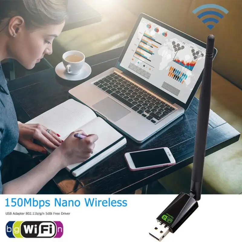 Беспроводной Wi-Fi адаптер Dongle 150 Мбит/с Lan сетевая карта приемник с антенной
