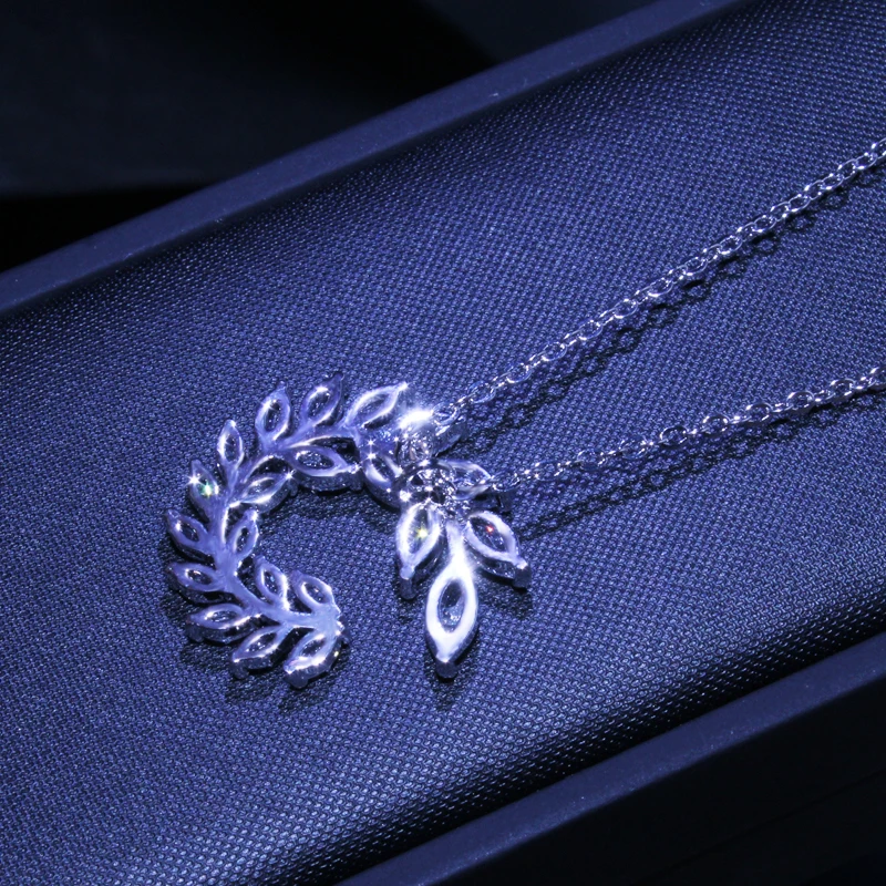 Посеребренные Цепочки и ожерелья Jewelry Для женщин Свадебная мода Оливковая ветвь CZ Кристалл Камень циркон кулон Цепочки и ожерелья подарок на день матери