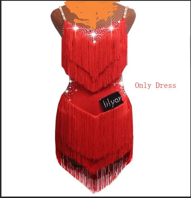 Red Dress Лидер продаж, платья для латинских танцев для женщин, черные кружевные Клубные вечерние платья для танцовщицы, певицы, артиста, черное платье с бахромой DM1034 - Цвет: Red Dress