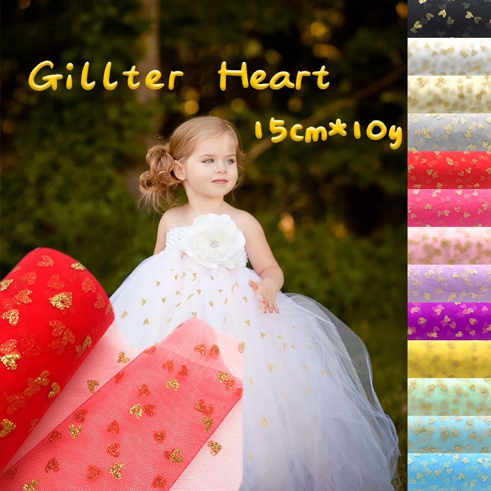 Tulle Fabric Spool/Roll Sparkling Heart handmade tutu Skirt Party Wedding Decoration(6 inch*10yard) | Дом и сад