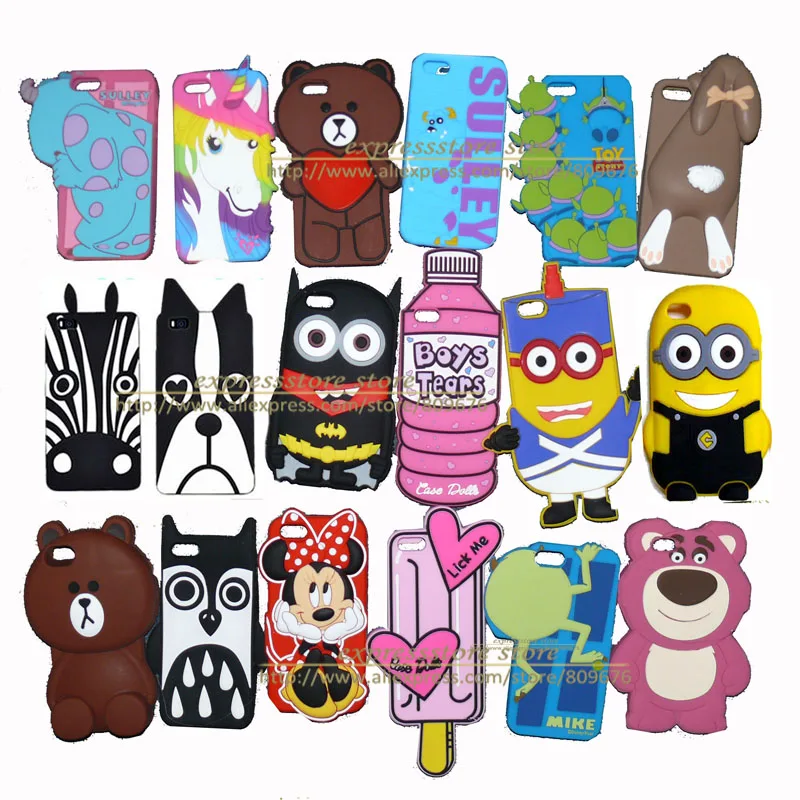 Мягкий чехол с 3D рисунком для iphone 5G 5S силиконовый медведем собакой миньонами