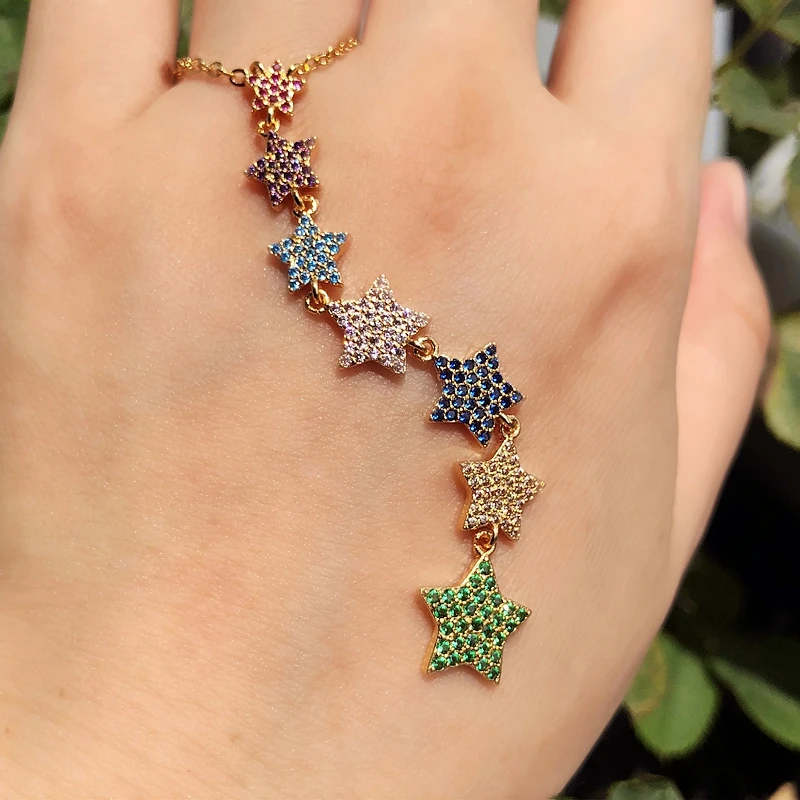 Женское длинное ожерелье с кулоном в форме звезды золотистого цвета кубическим