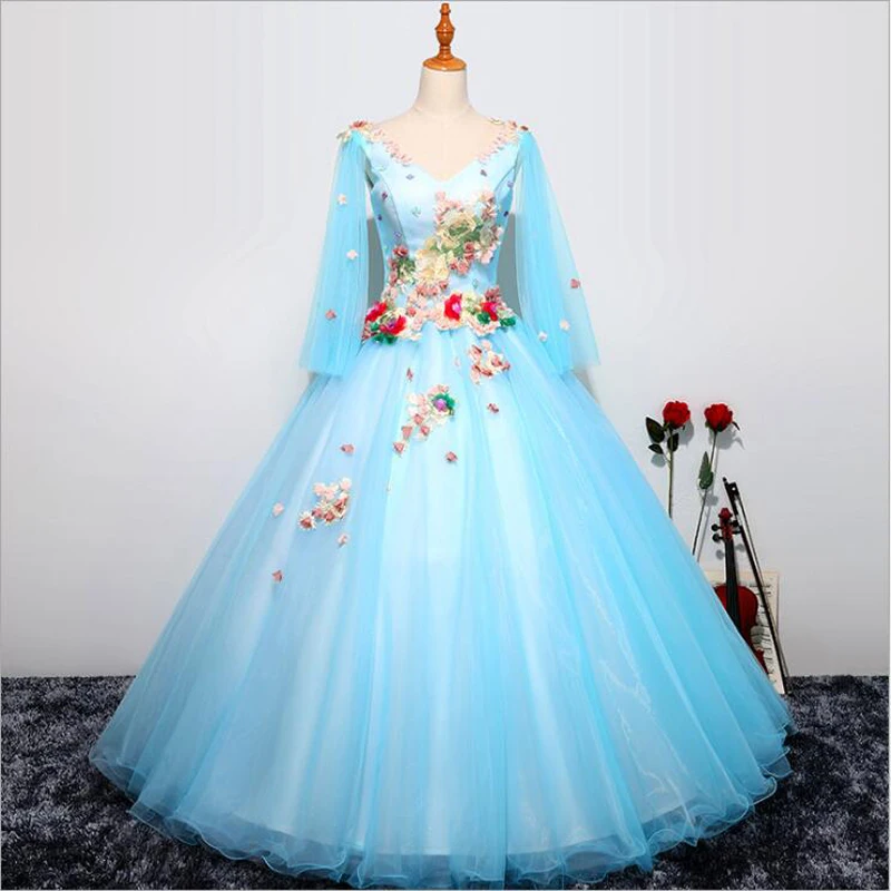 Платья Quinceanera с длинным рукавом и треугольным вырезом 16 бальных платьев для