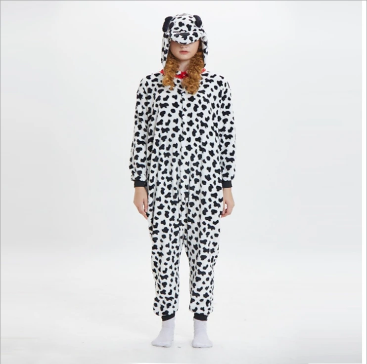 BIKIRUB Adults Pajamas Women Flannel Sleepwear Unisex Cute Spotted Dog Cartoon Animal Pajama Set Hooded Pyjamas Winter Home Wear | Женская