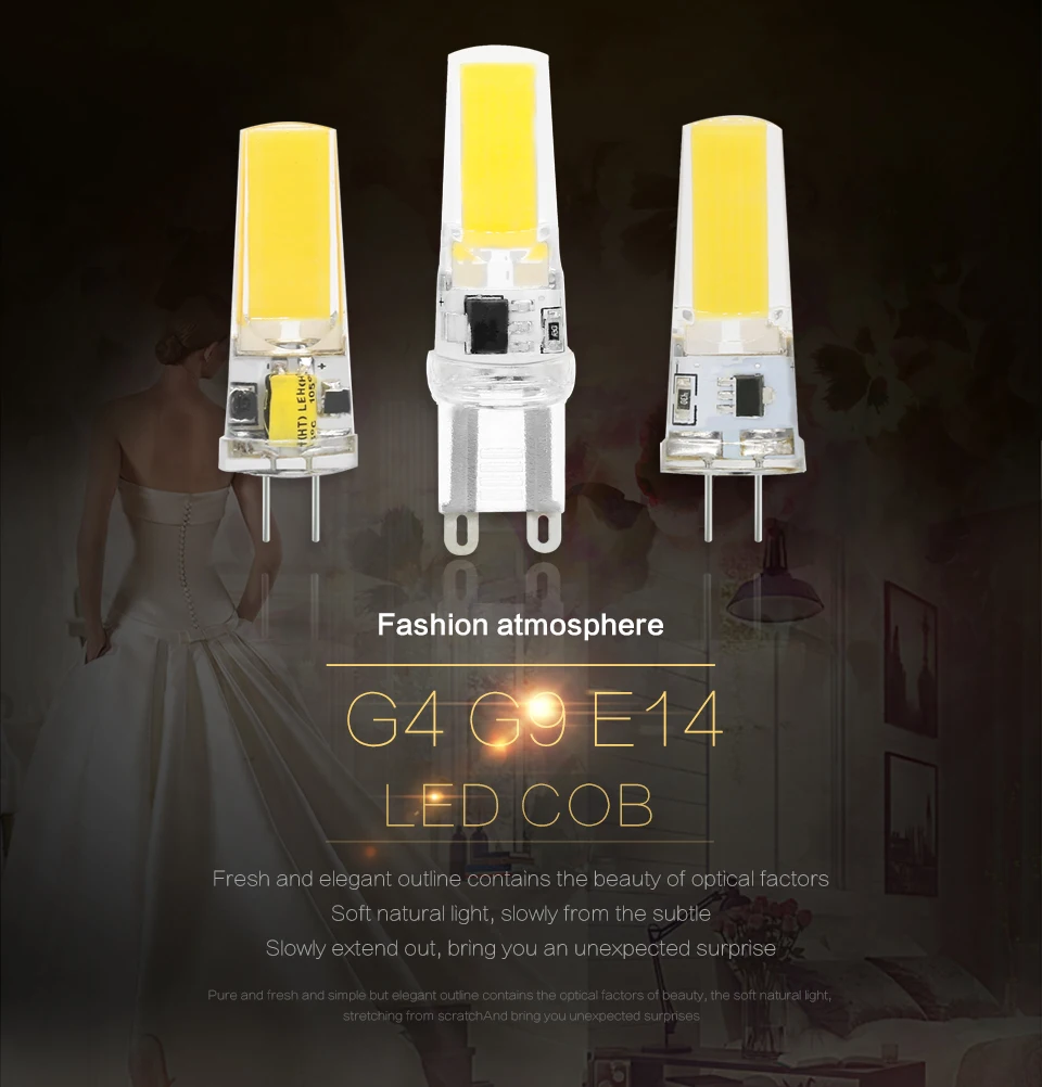 COB светодиодный светильник G4 G9 E14 AC/DC 12 В 220 В 3 Вт 6 Вт 9 Вт лампада светодиодный G4 G9 лампочка с регулируемой яркостью для кристаллического галогенного прожектора люстра