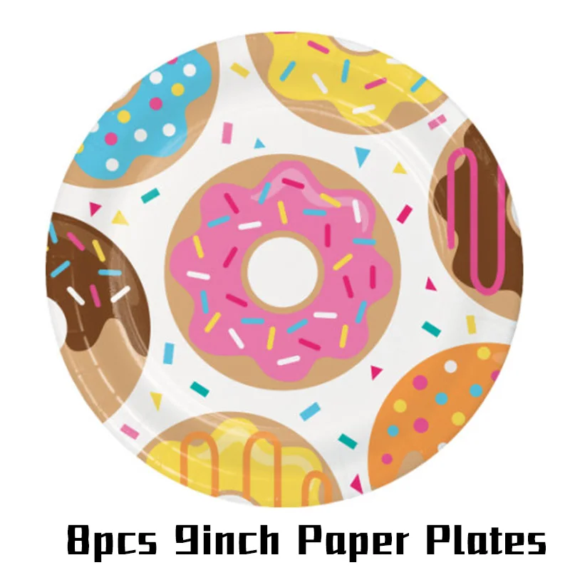 9inch plate Набор для вечеринки на день рождения, вечерние бумажные стаканчики для пончиков, тарелки, салфетки, воздушные шарики в виде леденцов, праздничные украшения для детей/взрослых, вечерние принадлежности - Цвет: 9inch plate