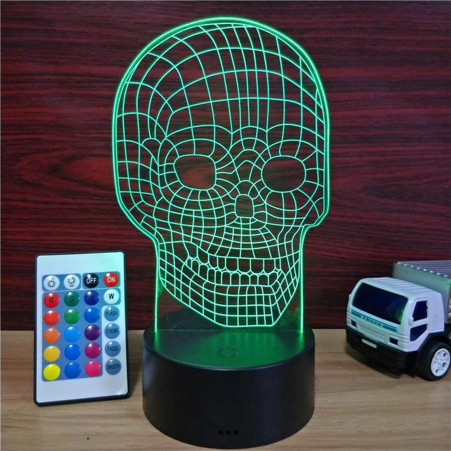Череп Новинка 3D разноцветная Иллюзия визуальный ночник USB Сенсорная акриловая