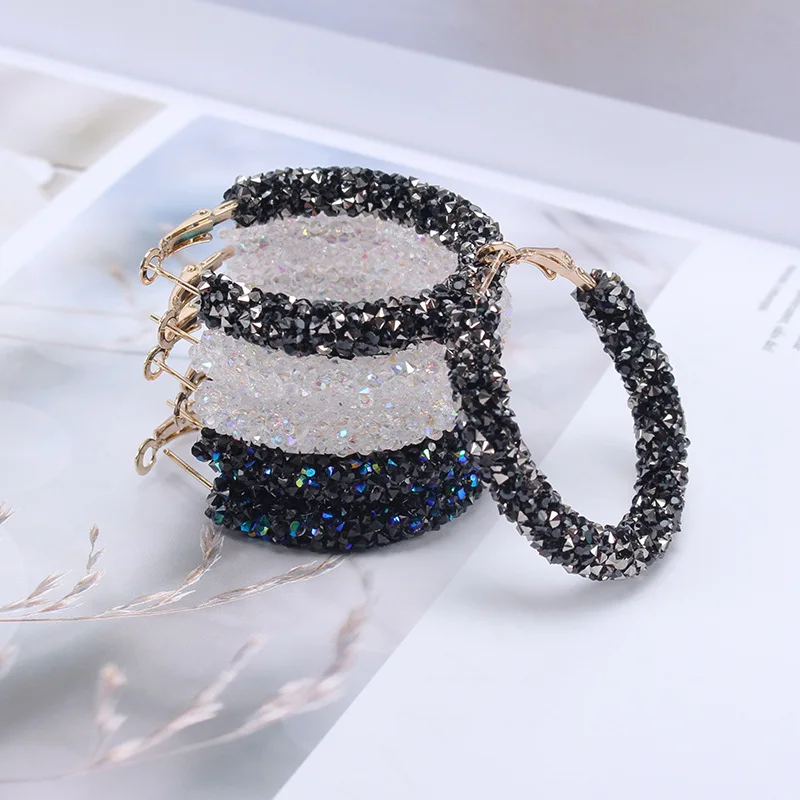 Корейские круглые висячие серьги с кристаллами инкрустированные смолой для