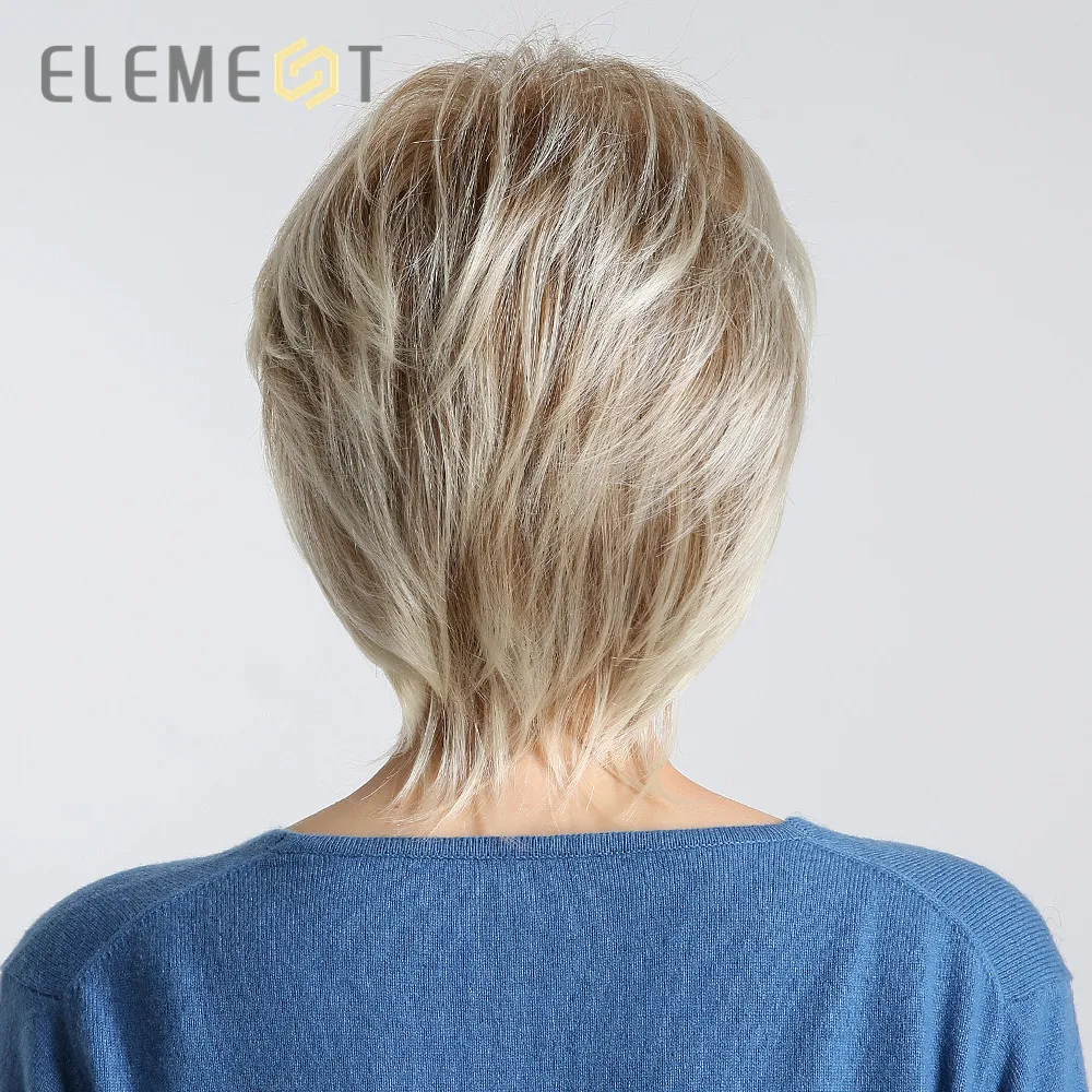 Element 6 дюймов короткие синтетические волосы парик для женщин смесь 50% человеческих волос смешанный коричневый цвет натуральные головные уборы вечерние парики для работы