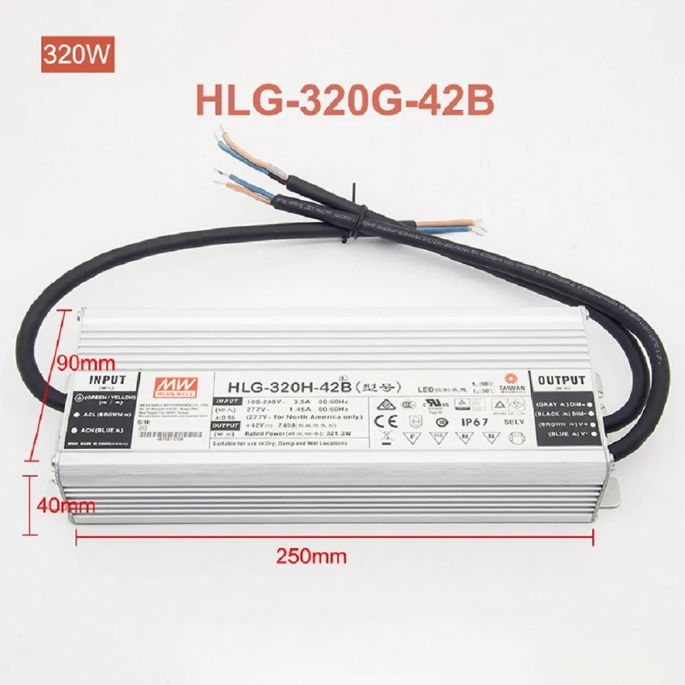 Meanwell Диммируемый 100 Вт 240 Вт 320 Вт драйвер HLG-100H-42B HLG-240H-36B, ELG-200H-42B LPC-60-1400 импульсный источник питания, APV-12-12 ou