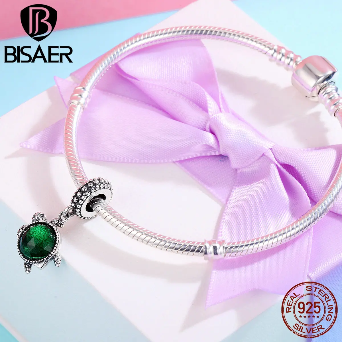 BISAER, 925 пробы, серебряные черепахи, милые животные, очаровательные, подходят к аутентичным оригинальным браслетам BISAER, ювелирные изделия ECC281