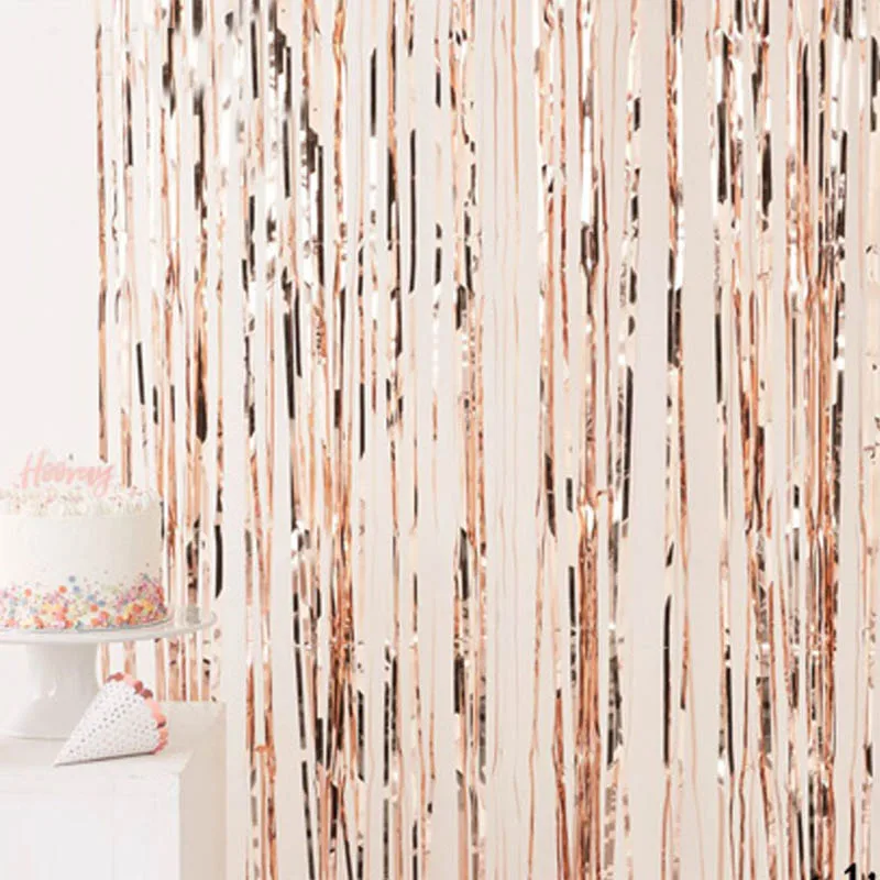 rose gold Алюминий Фольга Шторы дождь шелк День рождения свадебные декоративный фон настенные Блестящий дождь Шторы DIY вечерние поставки - Цвет: rose gold