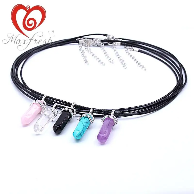 Maxfresh модные натуральный камень в виде пули Sharp Кристалл столб для женщин цепочки