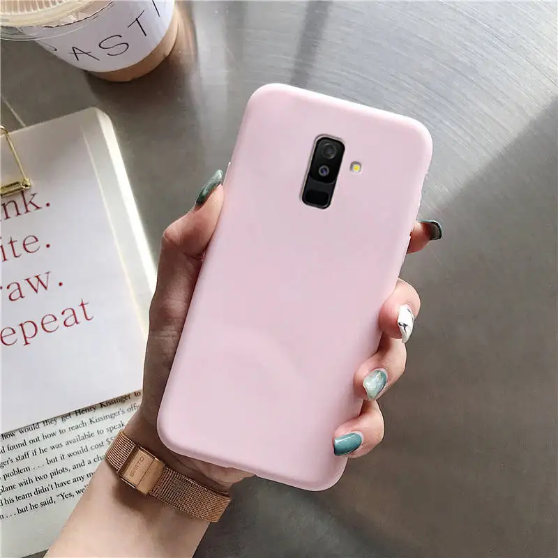 light pink Силиконовый чехол для мобильного телефона ярких цветов для samsung galaxy a8 a6 plus j8 j6 j4 plus j2 core мягкий чехол из ТПУ - Цвет: light pink