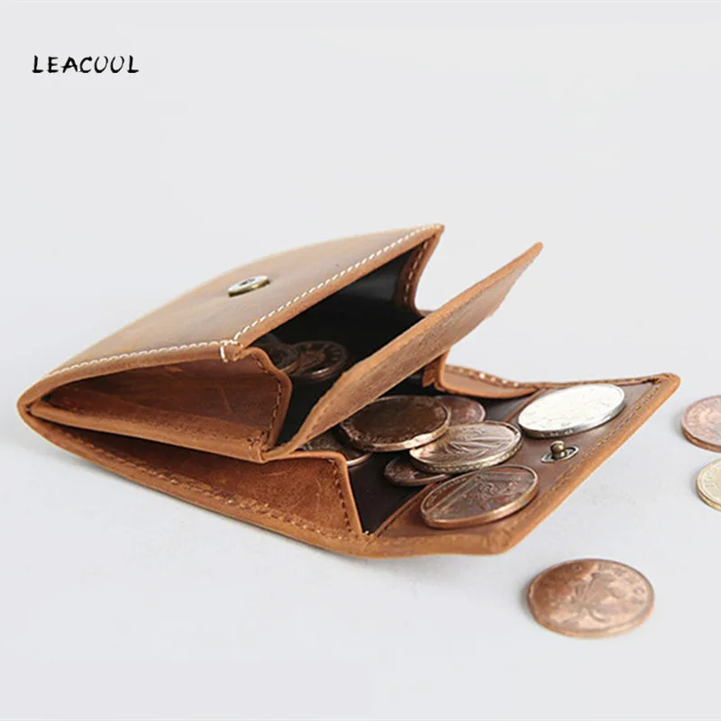 LEACOOL Crazy Horse кожаный кошелек для монет для мужчин и женщин маленький мини-кошелек из натуральной коровьей кожи креативный дизайнерский индивидуальный Кошелек для монет
