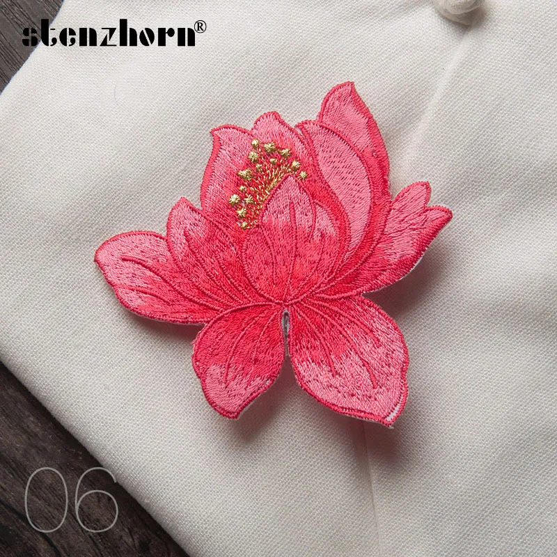 Нашивки для одежды вышитая нашивка с лотосом цветок пришить патчи ткань