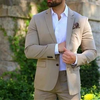beige slim fit mens wedding suits 2019 groom tuxedos 2 pieces jacketpants bridegroom costume homme groomsman blazer