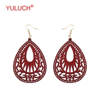 yuluch 2018 new arrival natural wooden water drops hollow ethnic ornaments for retro women earrings popular gifts