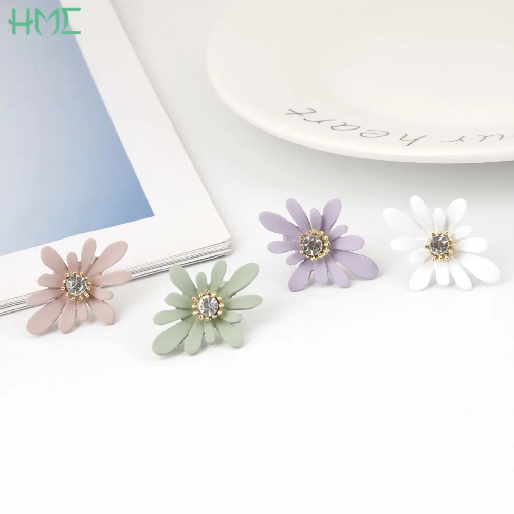 2 шт./лот металлические серьги гвоздики в форме цветка со стразами подвеска для