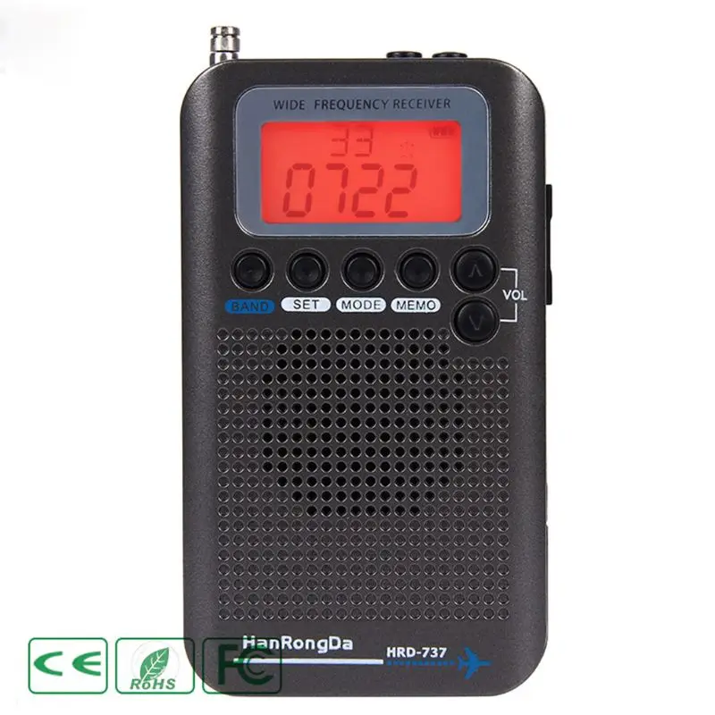 HRD-737 Digital LCD Display Full Band Radio Portable FM/AM/SW/CB/Air/VHF World Band Stereo Receiver Radio with Alarm Clock